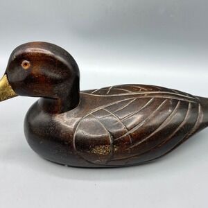 Vtg Carved Wood Duck Decoy Figurine Brass Bill Beak Decorative‎ Bird Sculpture